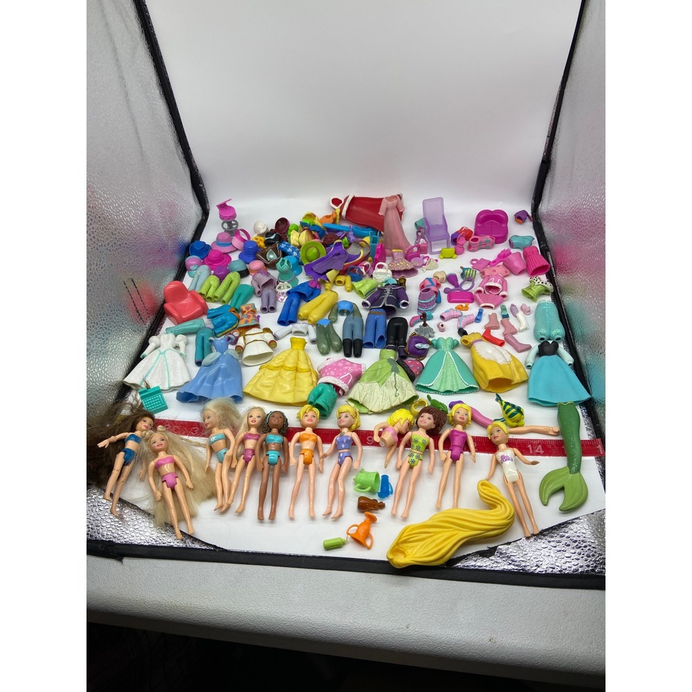 Disney Mattel Polly Pocket Doll Lot 125+ Piece Multi Princess Mermaid Clothes